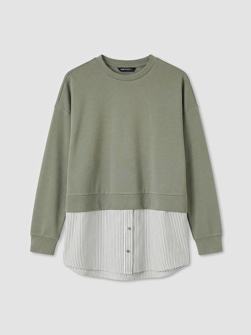 Yeşil Bisiklet Yaka Gömlek Detaylı Kadın Sweatshirt Tunik