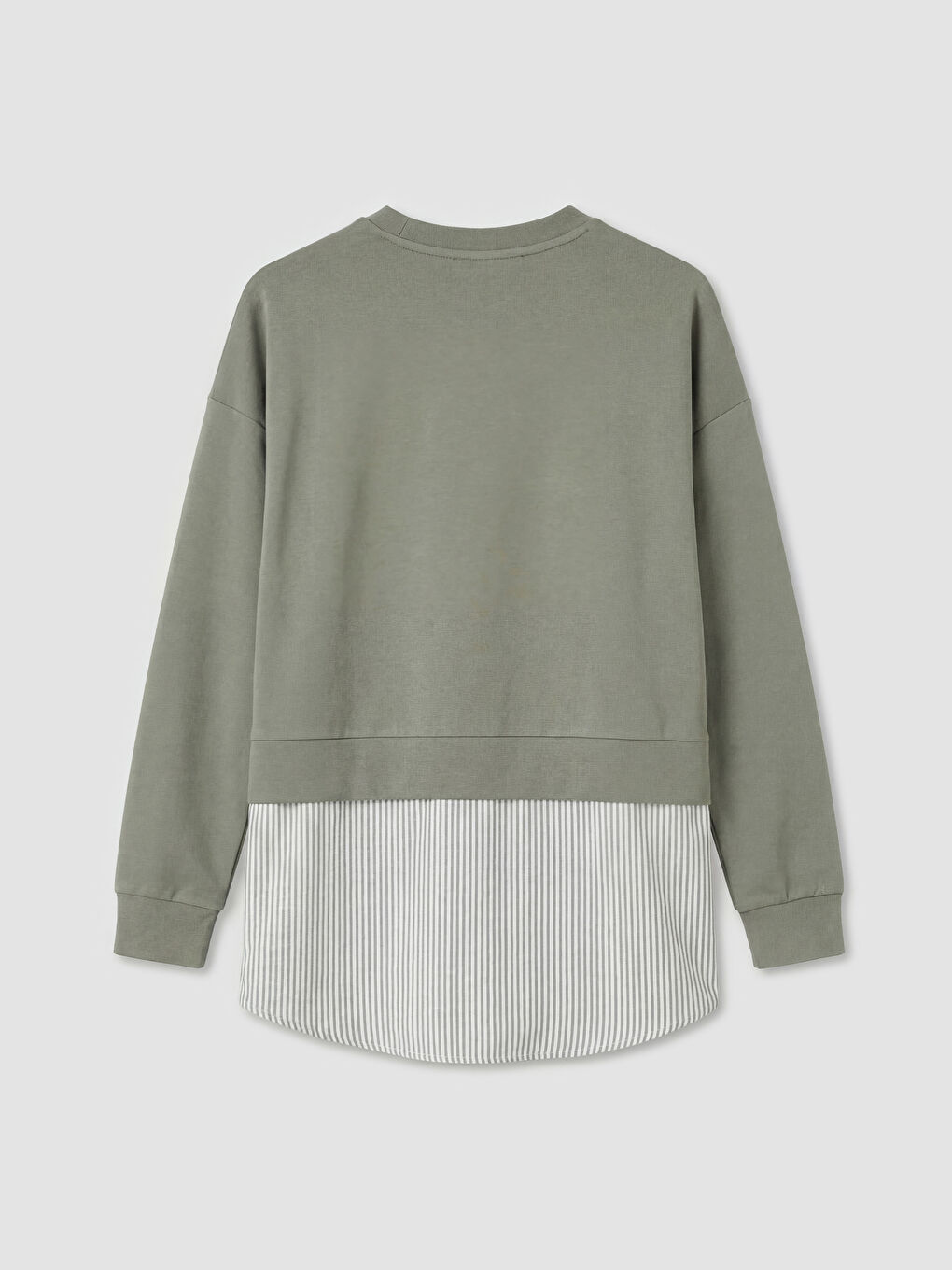 Yeşil Bisiklet Yaka Gömlek Detaylı Kadın Sweatshirt Tunik-1