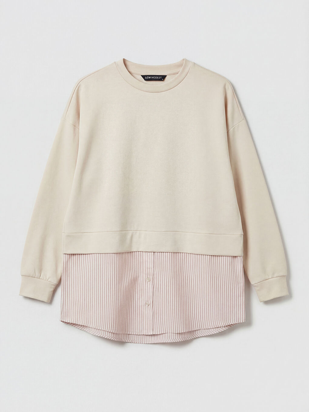 Bej Gömlek Detaylı Kadın Sweatshirt Tunik