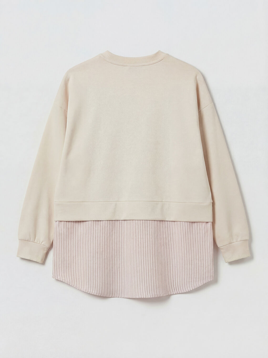 Bej Gömlek Detaylı Kadın Sweatshirt Tunik-1