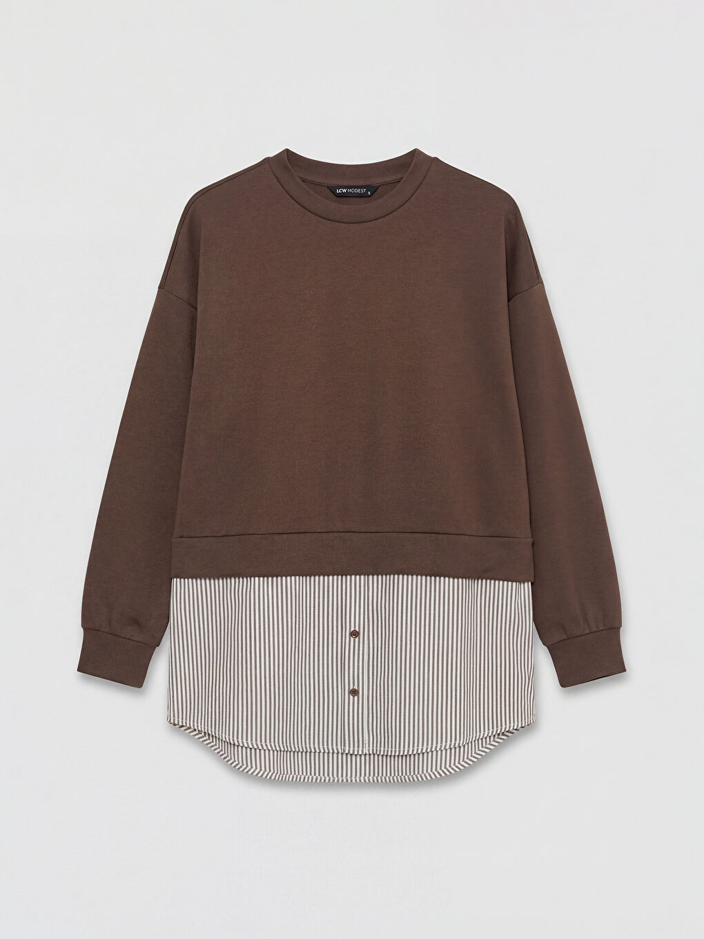 Kahverengi Gömlek Detaylı Kadın Sweatshirt Tunik