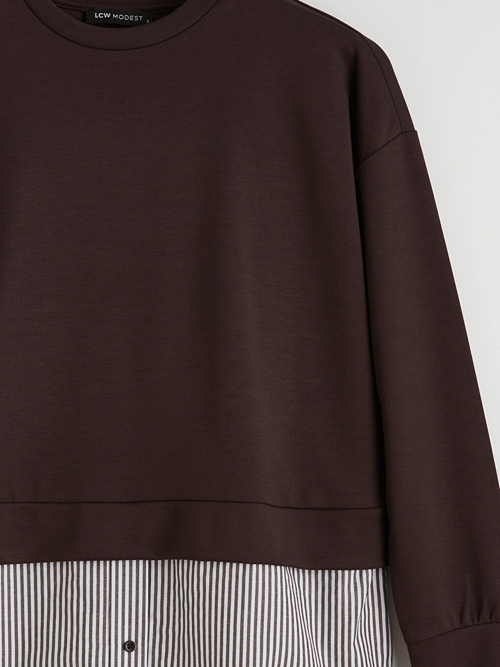 Kahverengi Gömlek Detaylı Kadın Sweatshirt Tunik	-5