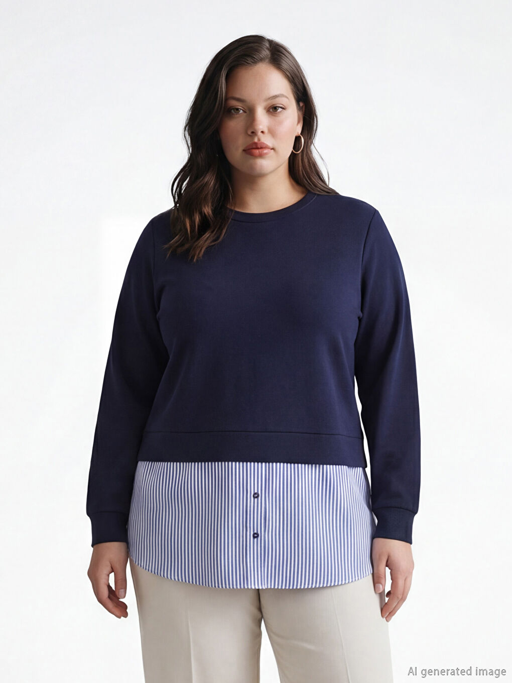 Shirt Detailed Women's Sweatshirt Tunic-1