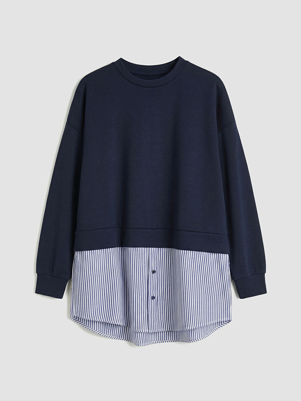 Lacivert Gömlek Detaylı Kadın Sweatshirt Tunik	