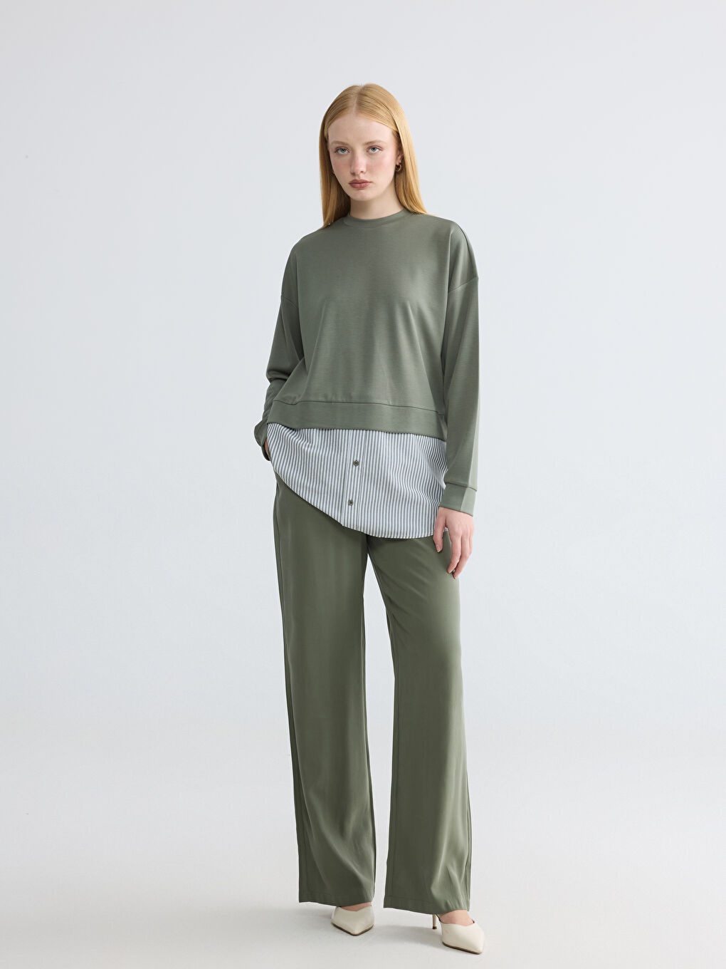 سويت شيرت تونيك بنساء بتفاصيل قميجة بكول مدور-1