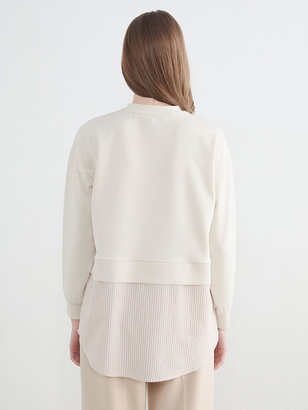 Bej Gömlek Detaylı Kadın Sweatshirt Tunik-3
