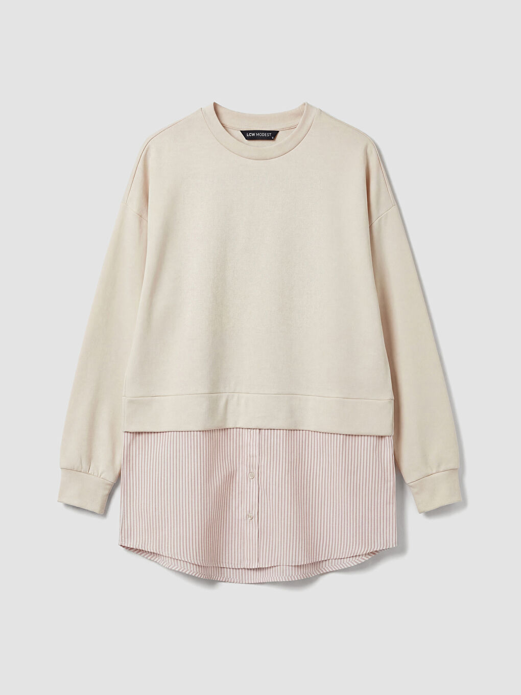 Bej Gömlek Detaylı Kadın Sweatshirt Tunik-4
