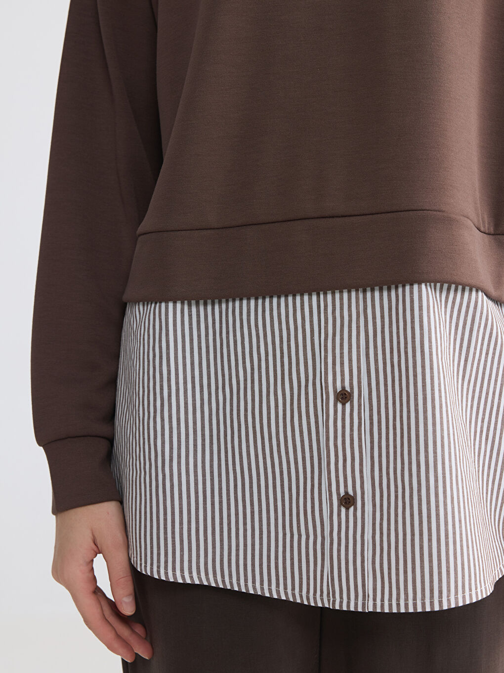 Kahverengi Gömlek Detaylı Kadın Sweatshirt Tunik-2
