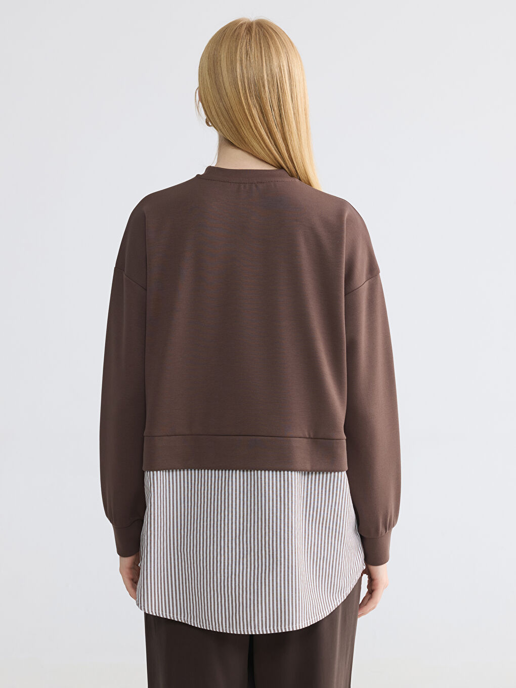 Kahverengi Gömlek Detaylı Kadın Sweatshirt Tunik-3