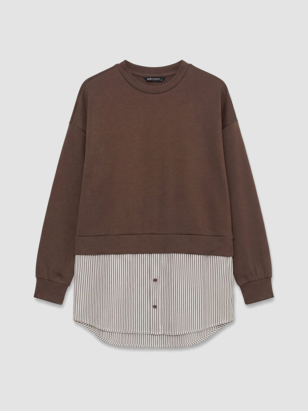 Kahverengi Gömlek Detaylı Kadın Sweatshirt Tunik-4
