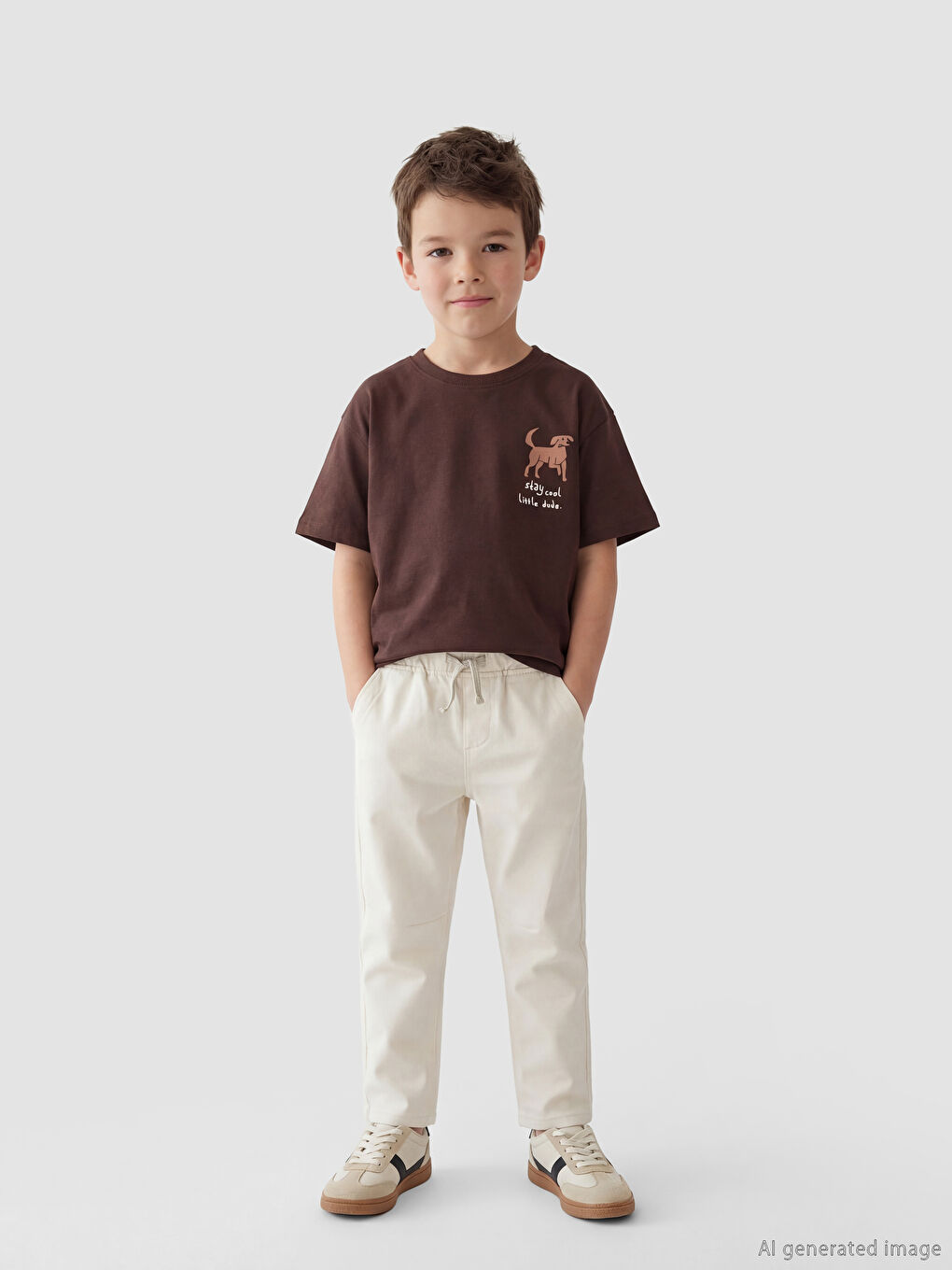 Ekru Beli Lastikli Erkek Çocuk Pantolon-1