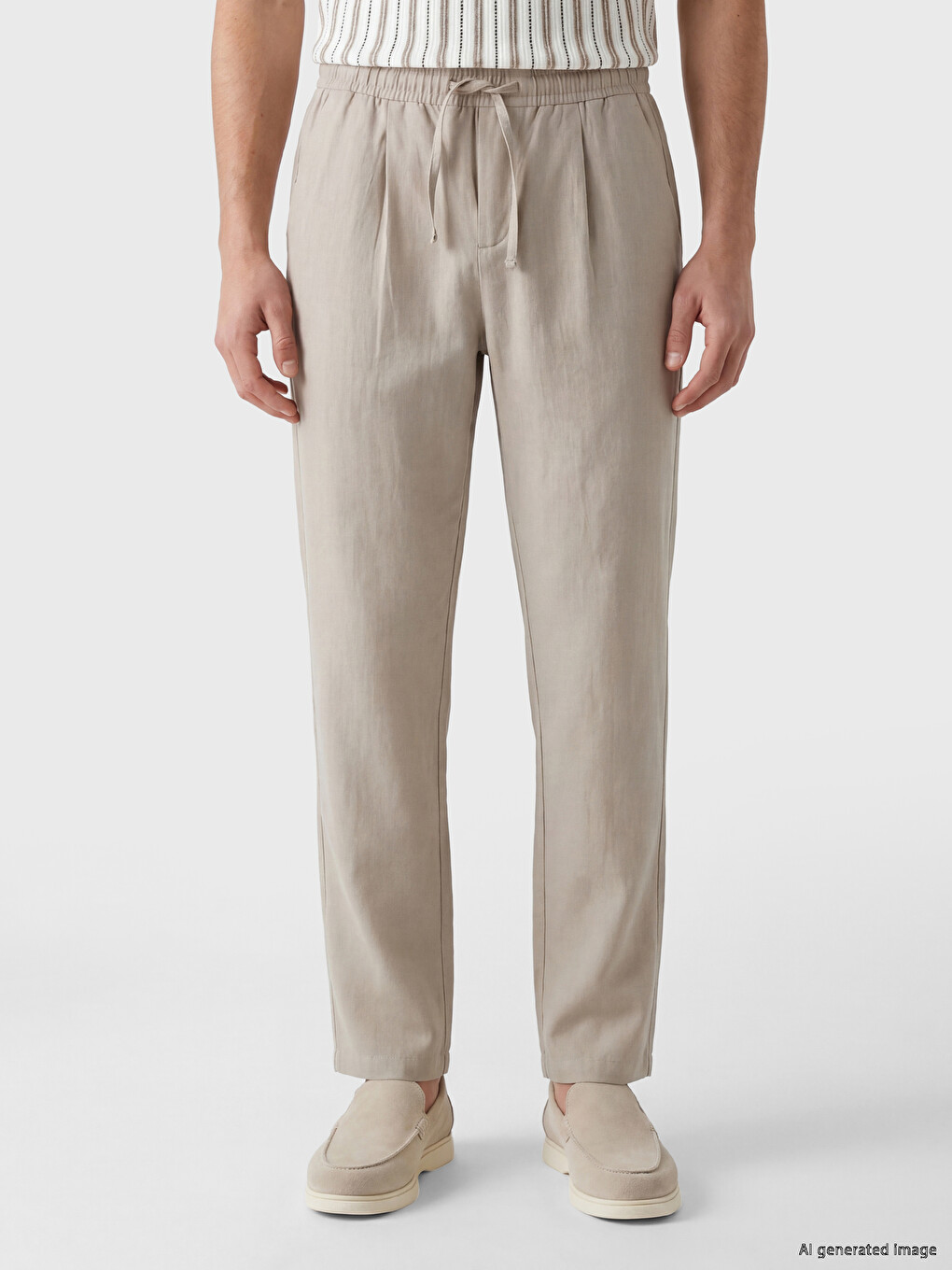 Elastic Waist Pleated Men's Trousers-1