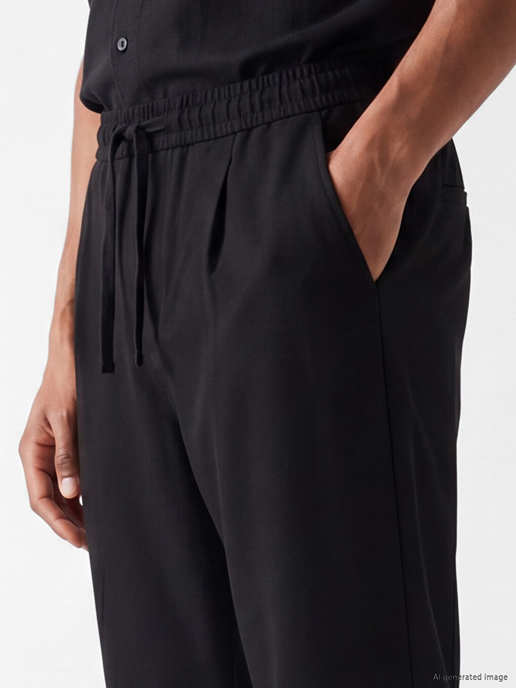 Elastic Waist Pleated Men's Trousers-2