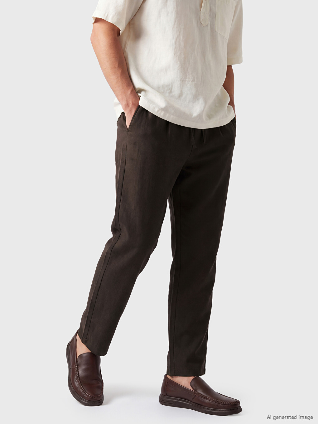 Kahverengi Regular Fit Erkek Pileli Pantolon-1