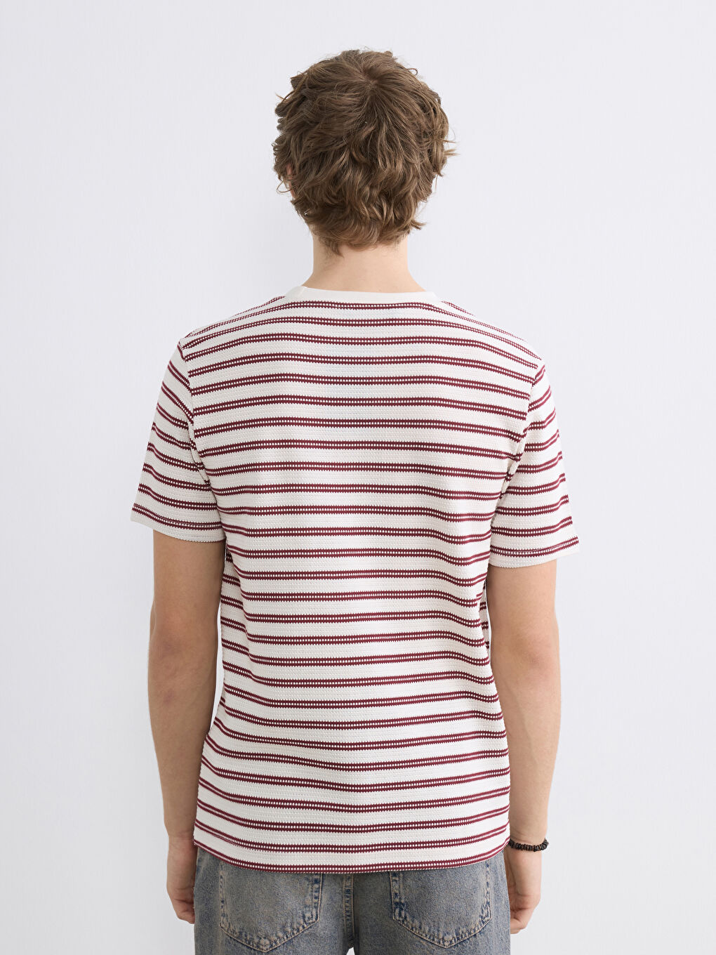 Bordo Bisiklet Yaka Çizgili Erkek Tişört-3