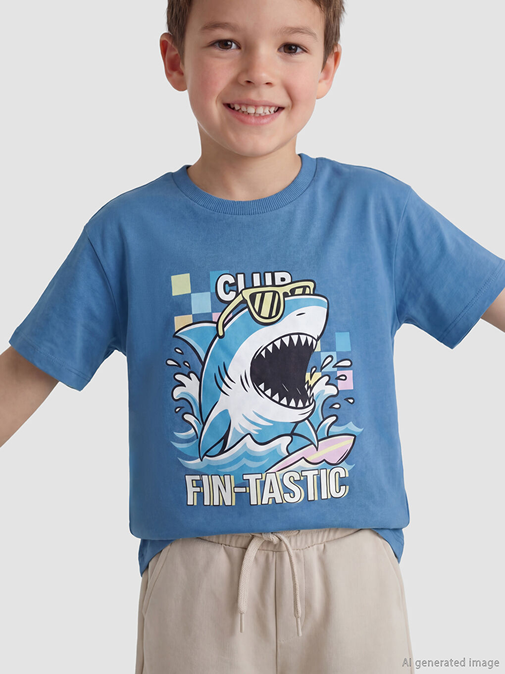 Mavi Baskılı Erkek Çocuk Tişört ve Şort-1