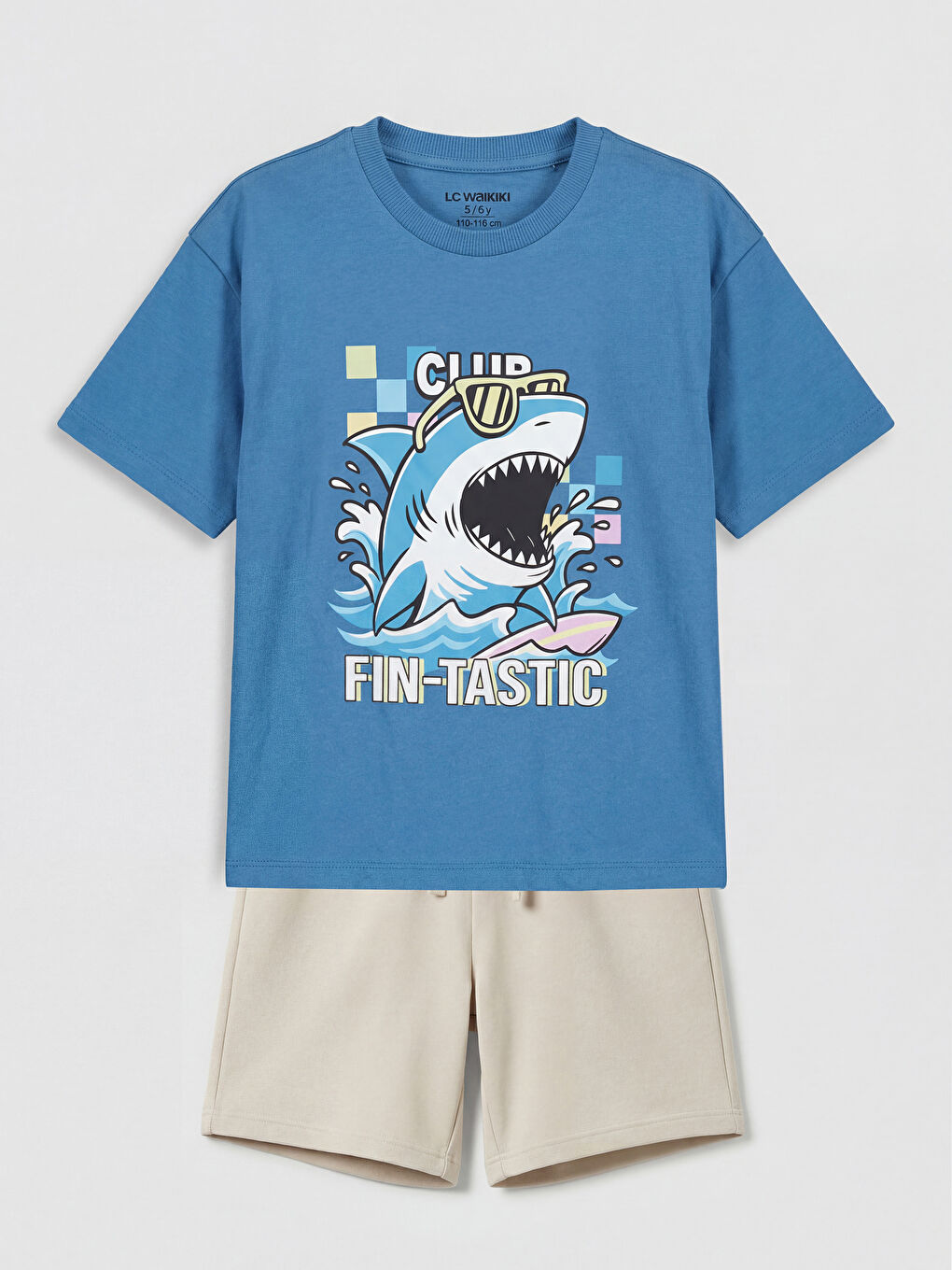 Mavi Baskılı Erkek Çocuk Tişört ve Şort-1