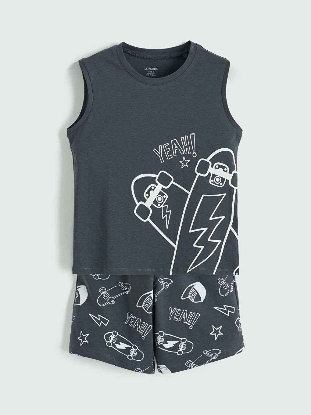 Antrasit Baskılı Erkek Çocuk Kolsuz Pijama Takımı
