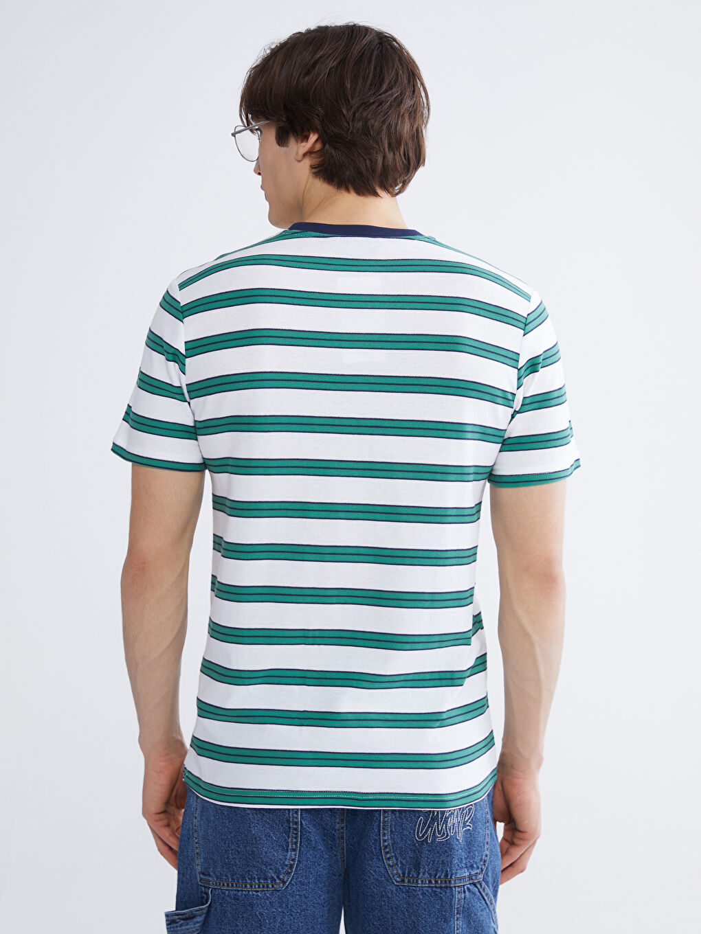 Yeşil Bisiklet Yaka Çizgili Penye Erkek Tişört-3