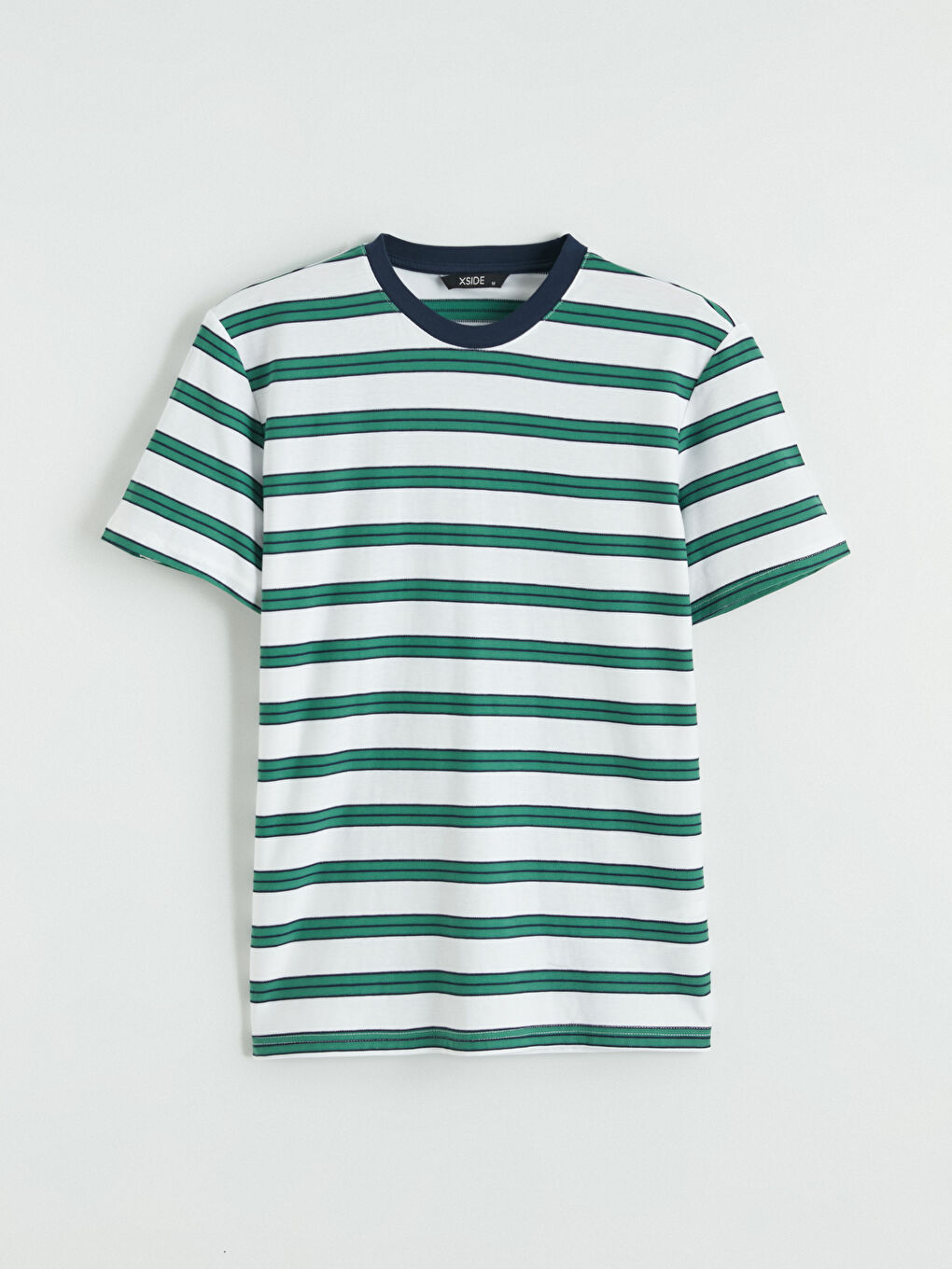 Yeşil Bisiklet Yaka Çizgili Penye Erkek Tişört