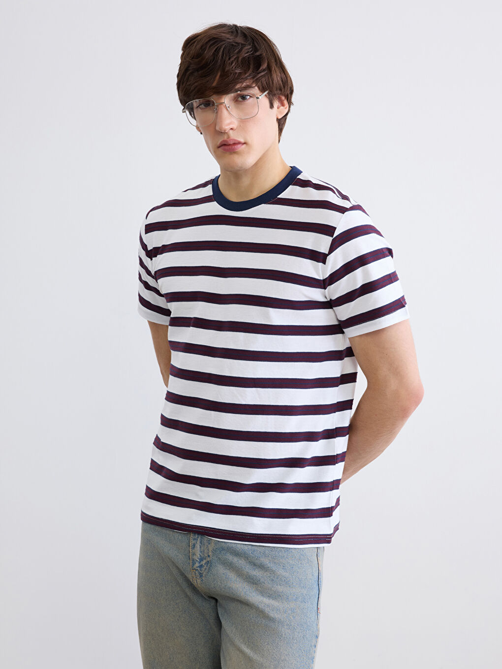Bisiklet Yaka Çizgili Penye Erkek Tişört
