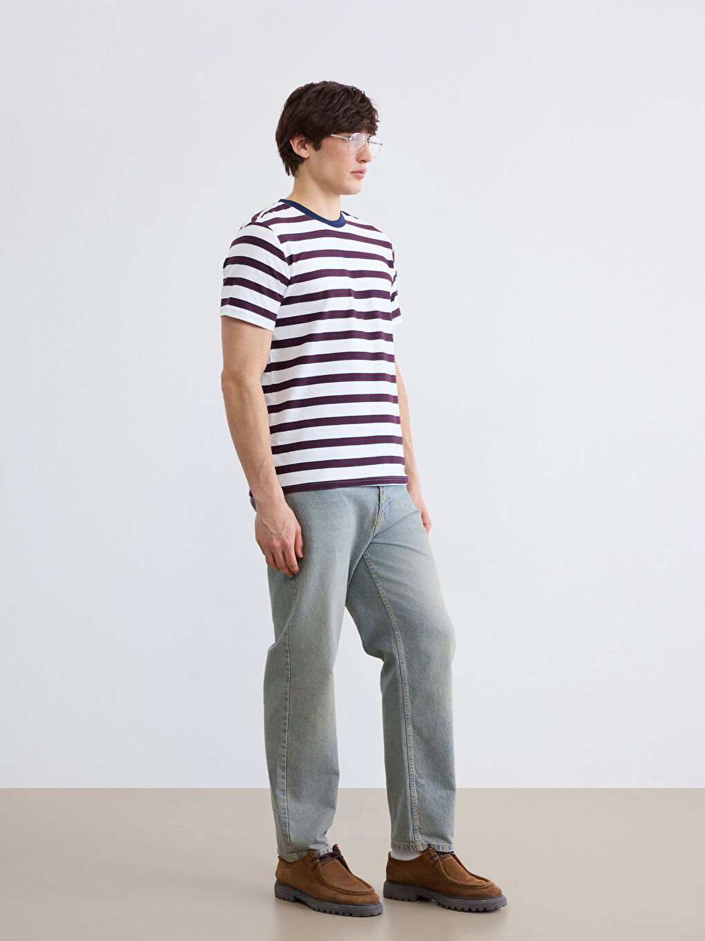 Bisiklet Yaka Çizgili Penye Erkek Tişört-1