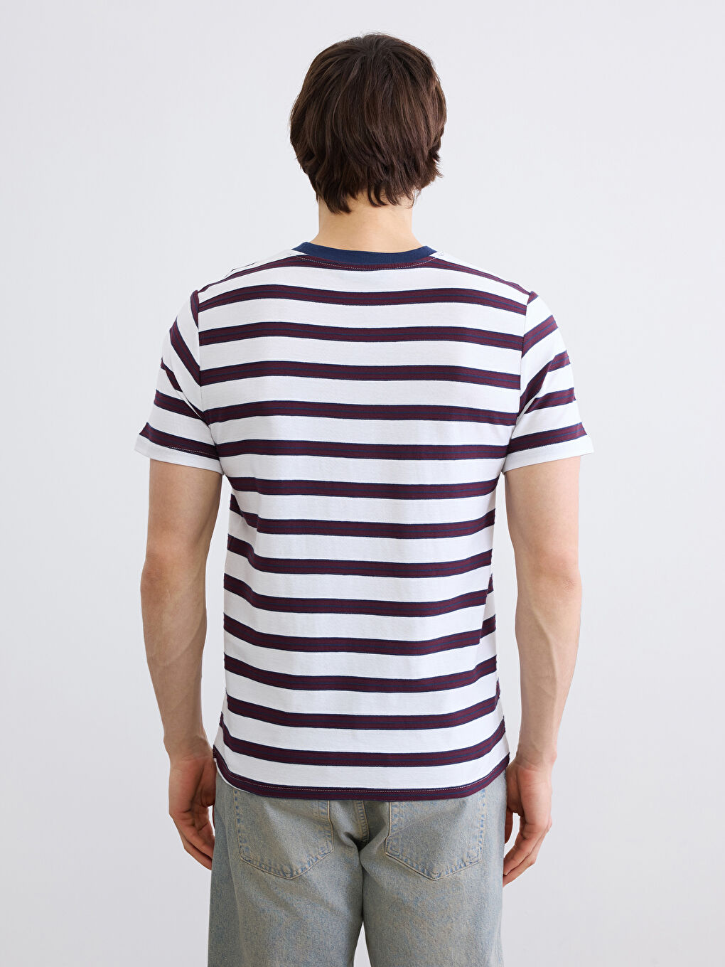 Bisiklet Yaka Çizgili Penye Erkek Tişört-3