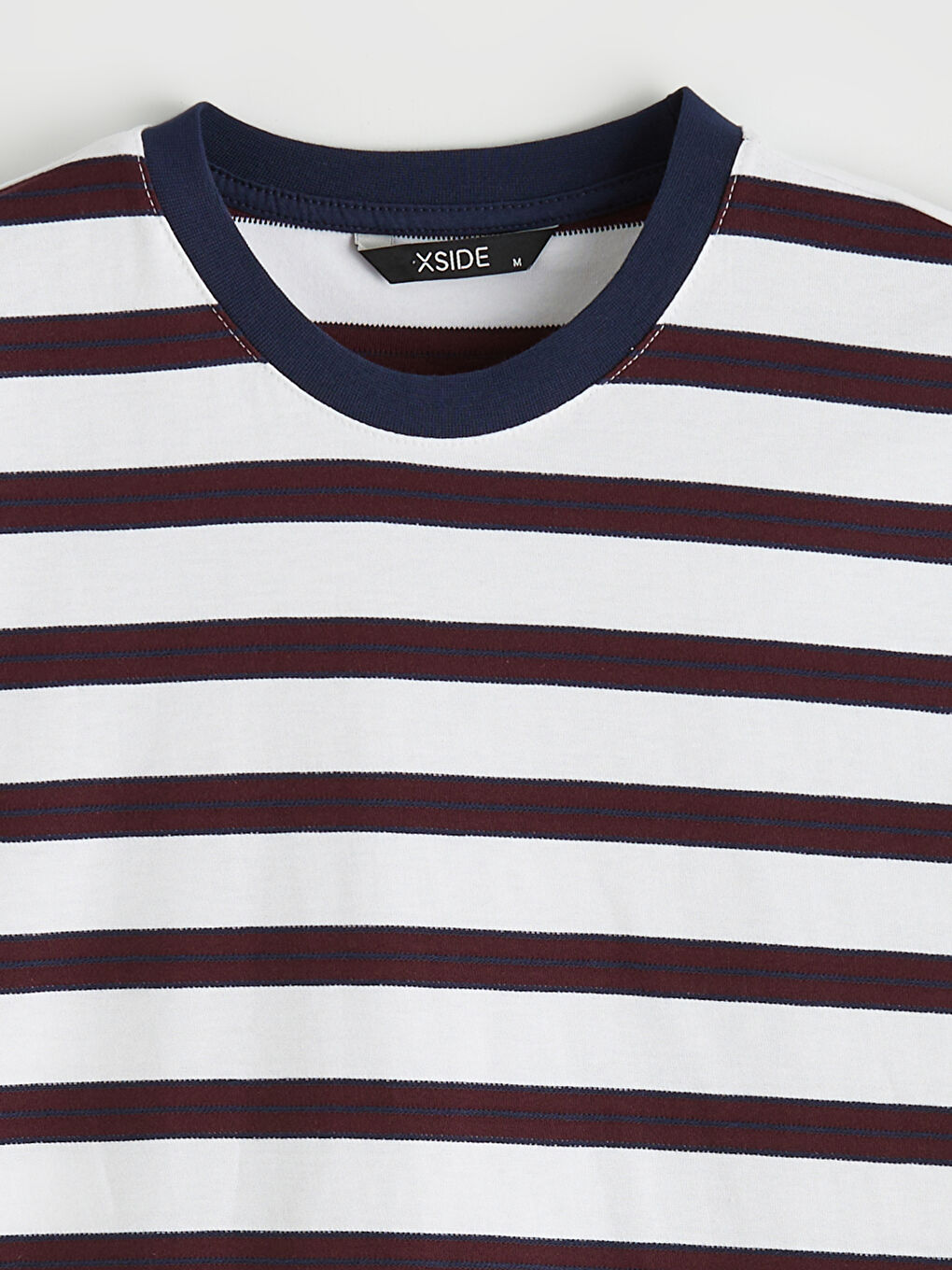 Mürdüm Bisiklet Yaka Çizgili Penye Erkek Tişört-1