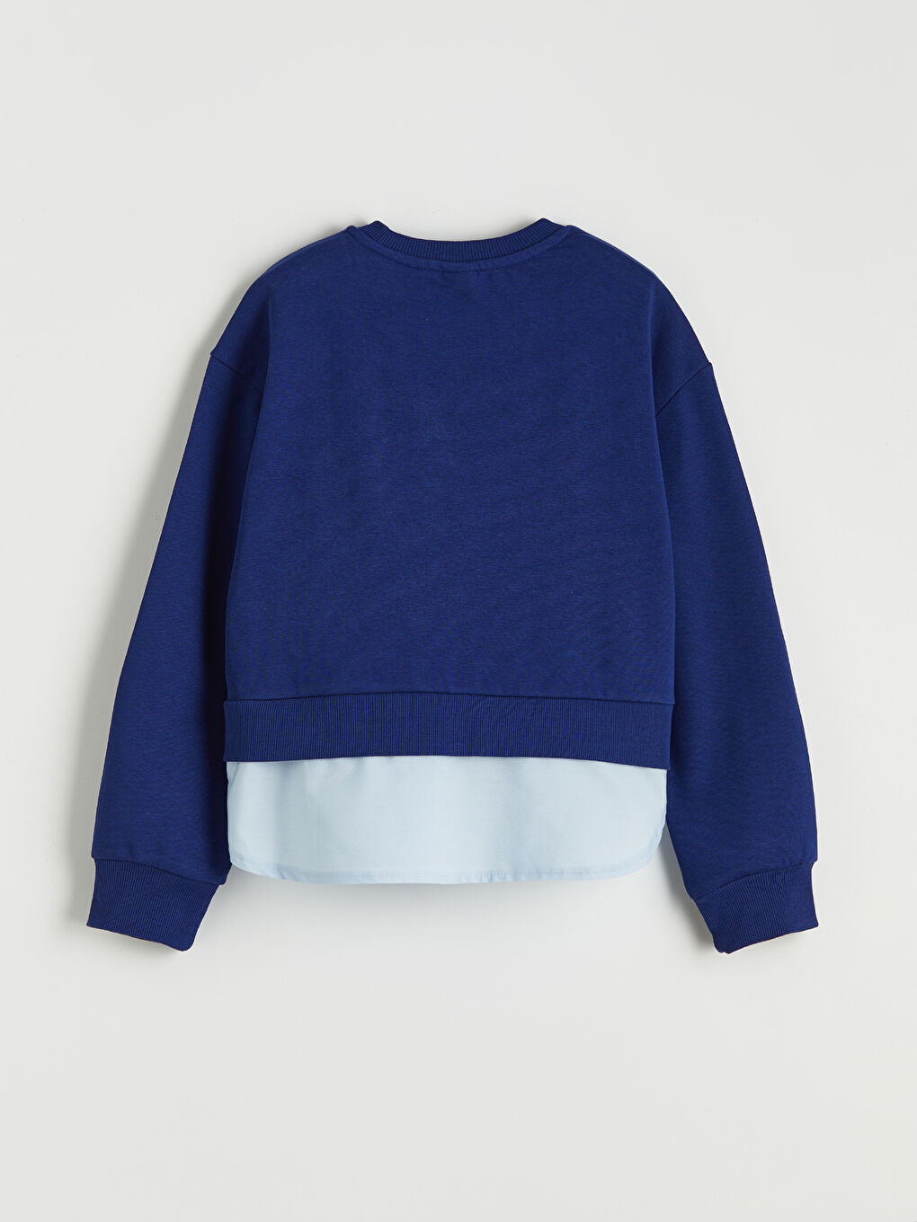 Lacivert Bisiklet Yaka Baskılı Kız Çocuk Kalın Sweatshirt-1