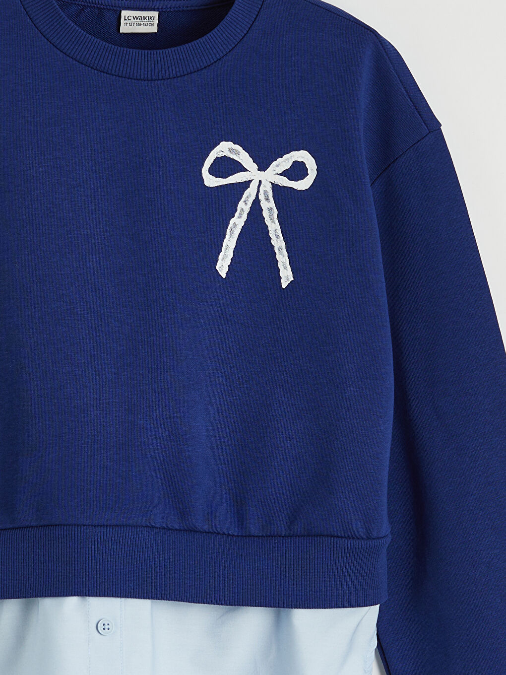 Lacivert Bisiklet Yaka Baskılı Kız Çocuk Kalın Sweatshirt-2