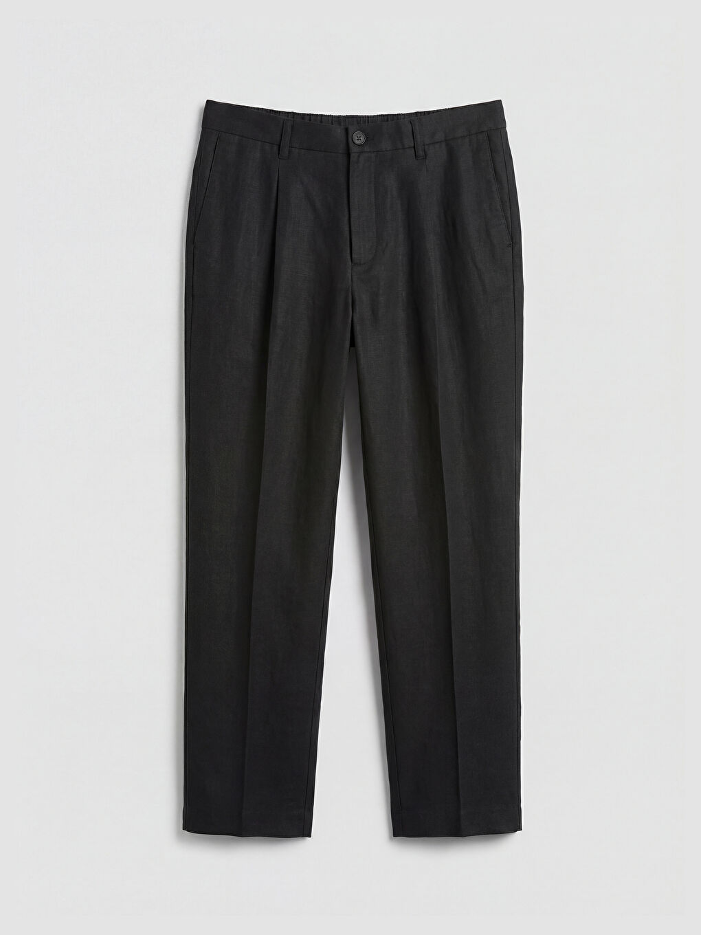 Siyah Regular Fit Keten Karışımlı Erkek Pileli Pantolon-4