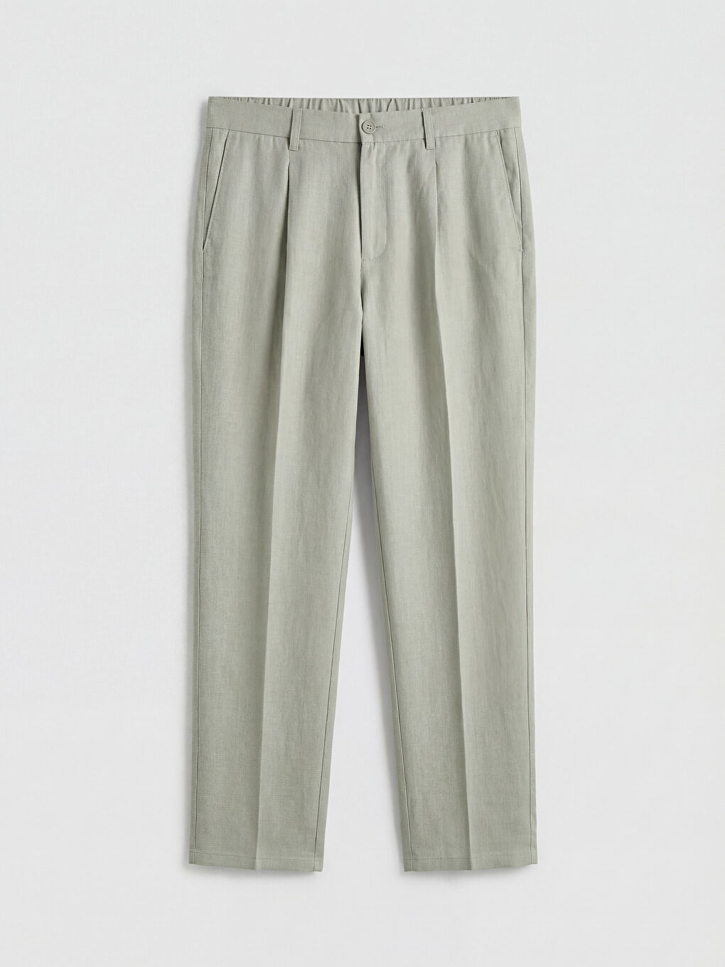 Yeşil Regular Fit Keten Karışımlı Erkek Pileli Pantolon-3