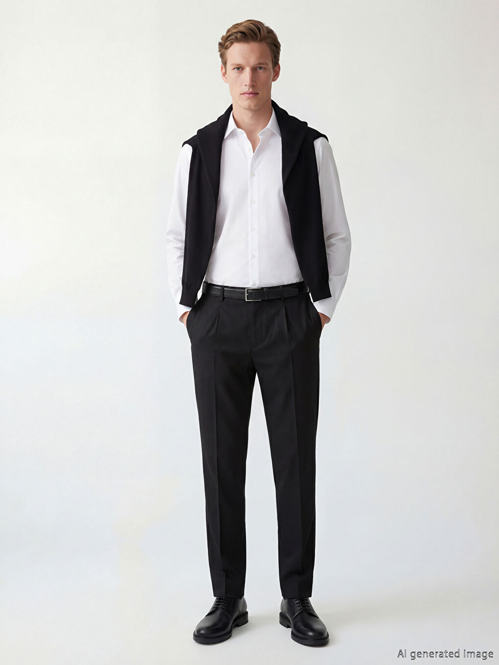 Siyah Regular Fit Keten Karışımlı Erkek Pileli Pantolon