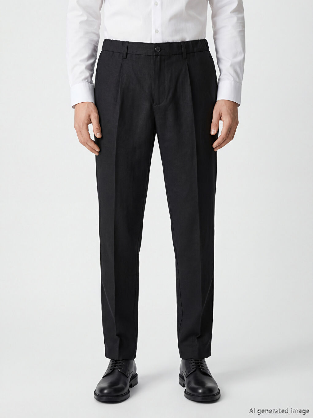Siyah Regular Fit Keten Karışımlı Erkek Pileli Pantolon-1