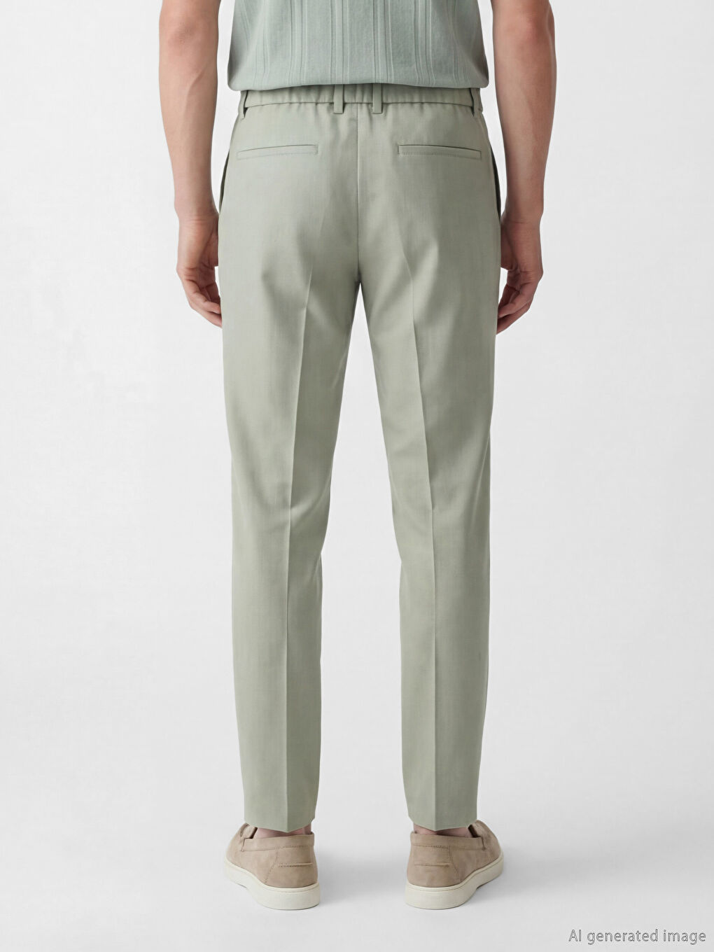 Yeşil Regular Fit Keten Karışımlı Erkek Pileli Pantolon-2