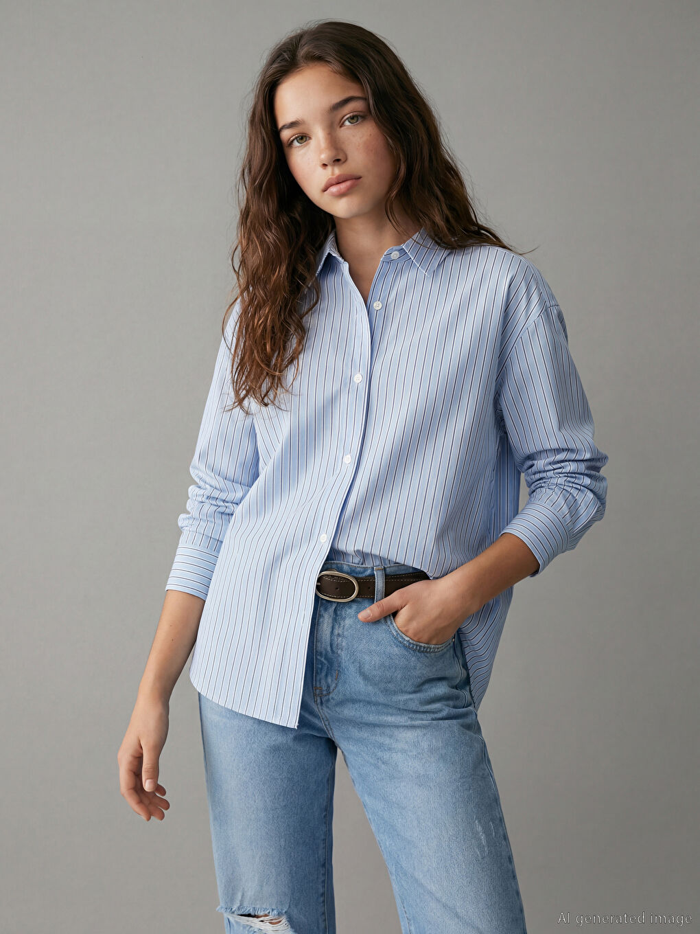 Қыздарға арналған жолақты поплин жейде