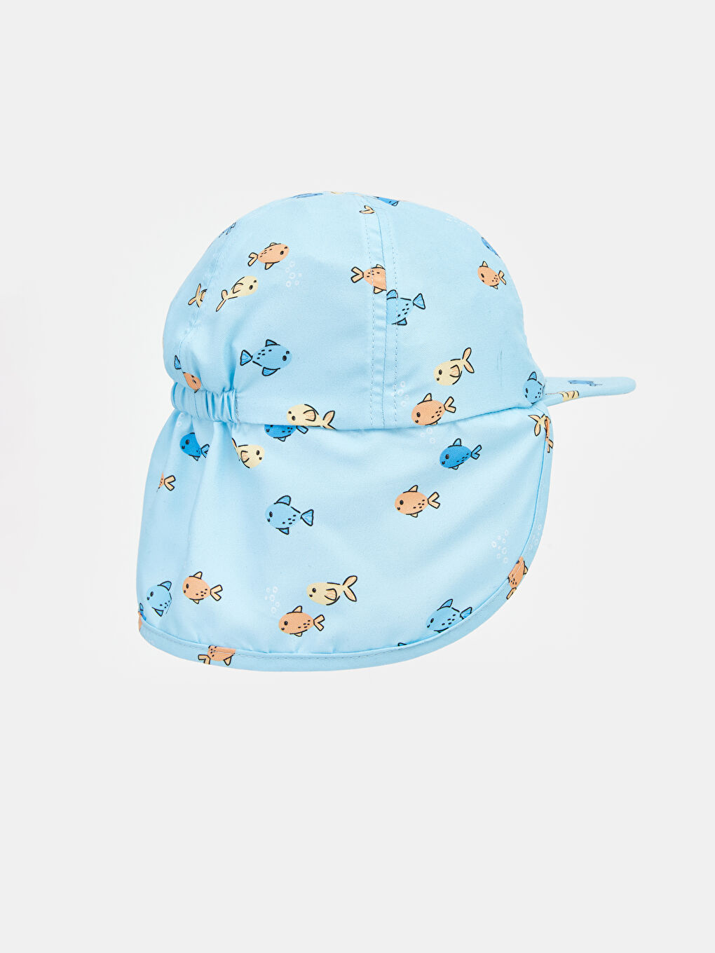 Mavi Balık Desenli Erkek Bebek Ense Korumalı Şapka-2