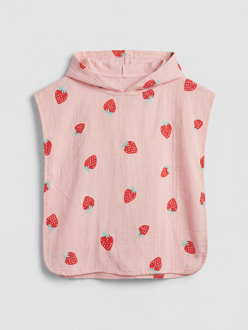 Pembe Çilek Baskılı Kız Bebek Panço Havlu