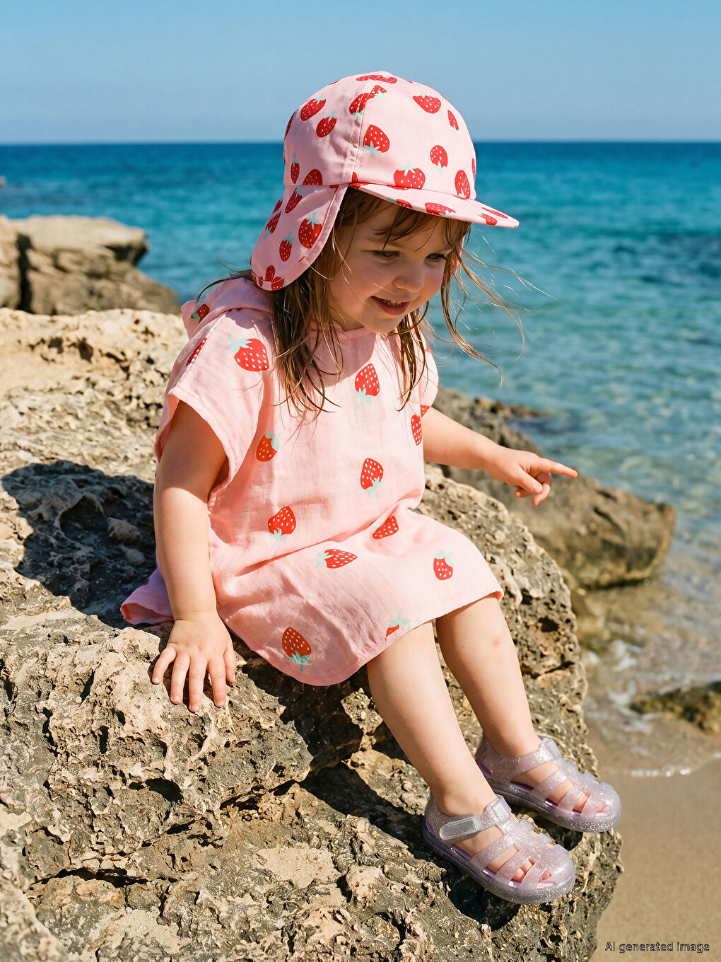 Strawberry Printed Baby Girls' Poncho Towel-1