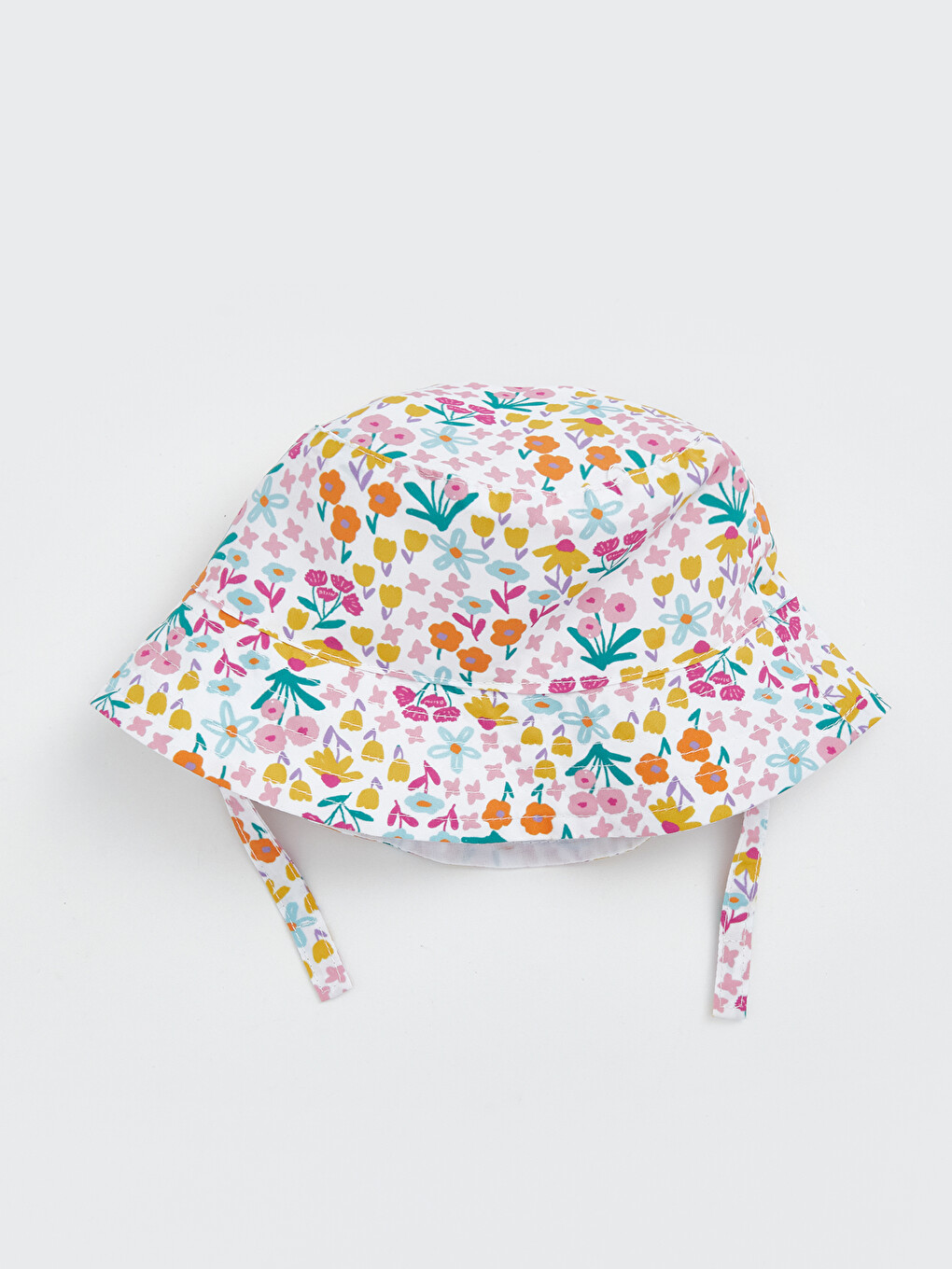 Ekru Çiçek Desenli Kız Bebek Bucket Şapka-4