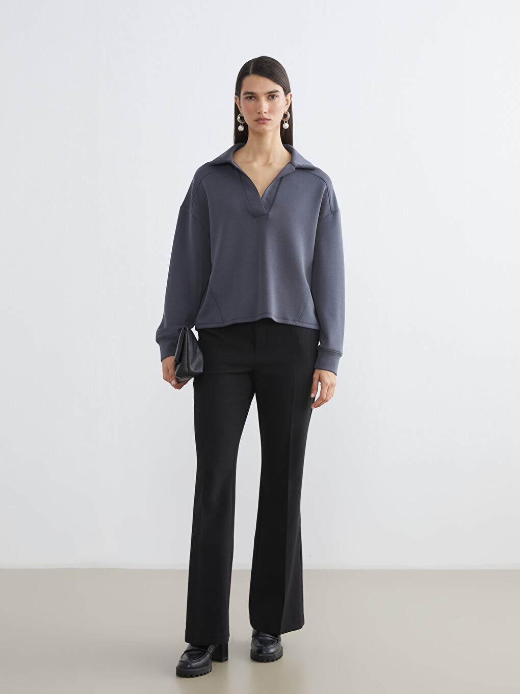 поло жағалы оверсайз әйелдерге арналған свитшот-1