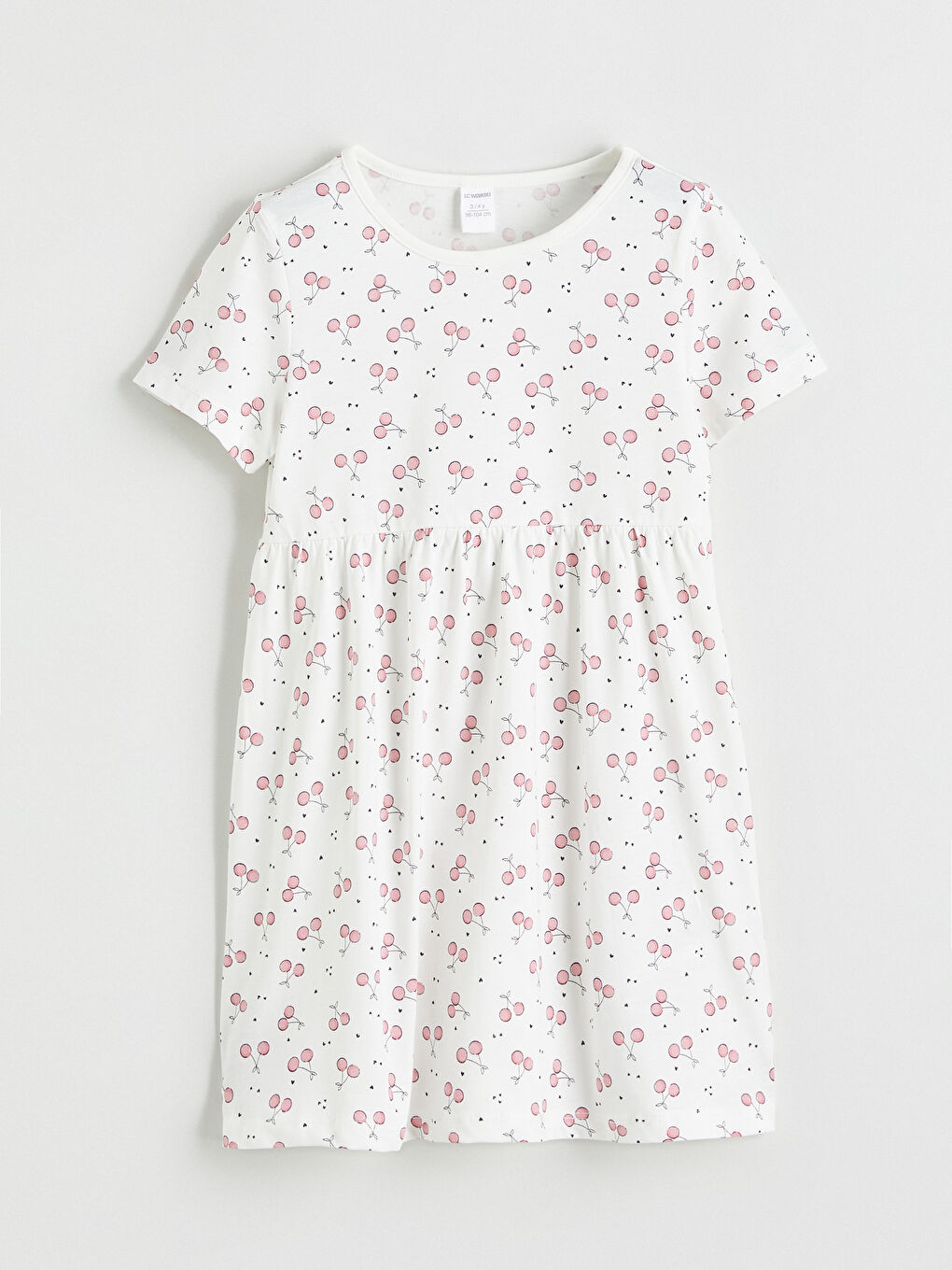 Ekru Bisiklet Yaka Çiçekli Kız Çocuk Elbise