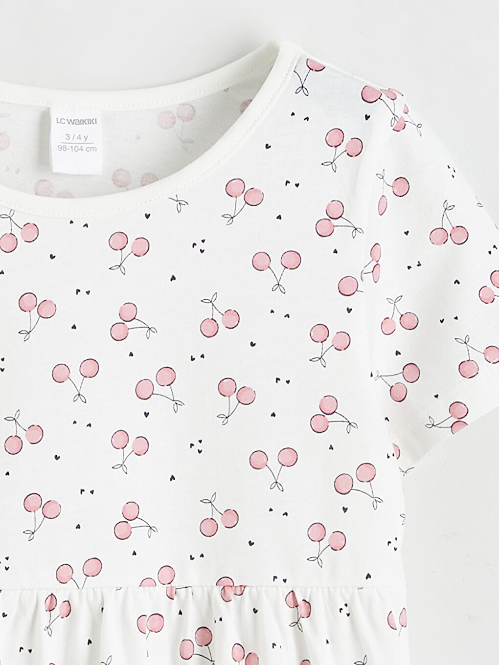 Ekru Bisiklet Yaka Çiçekli Kız Çocuk Elbise-1