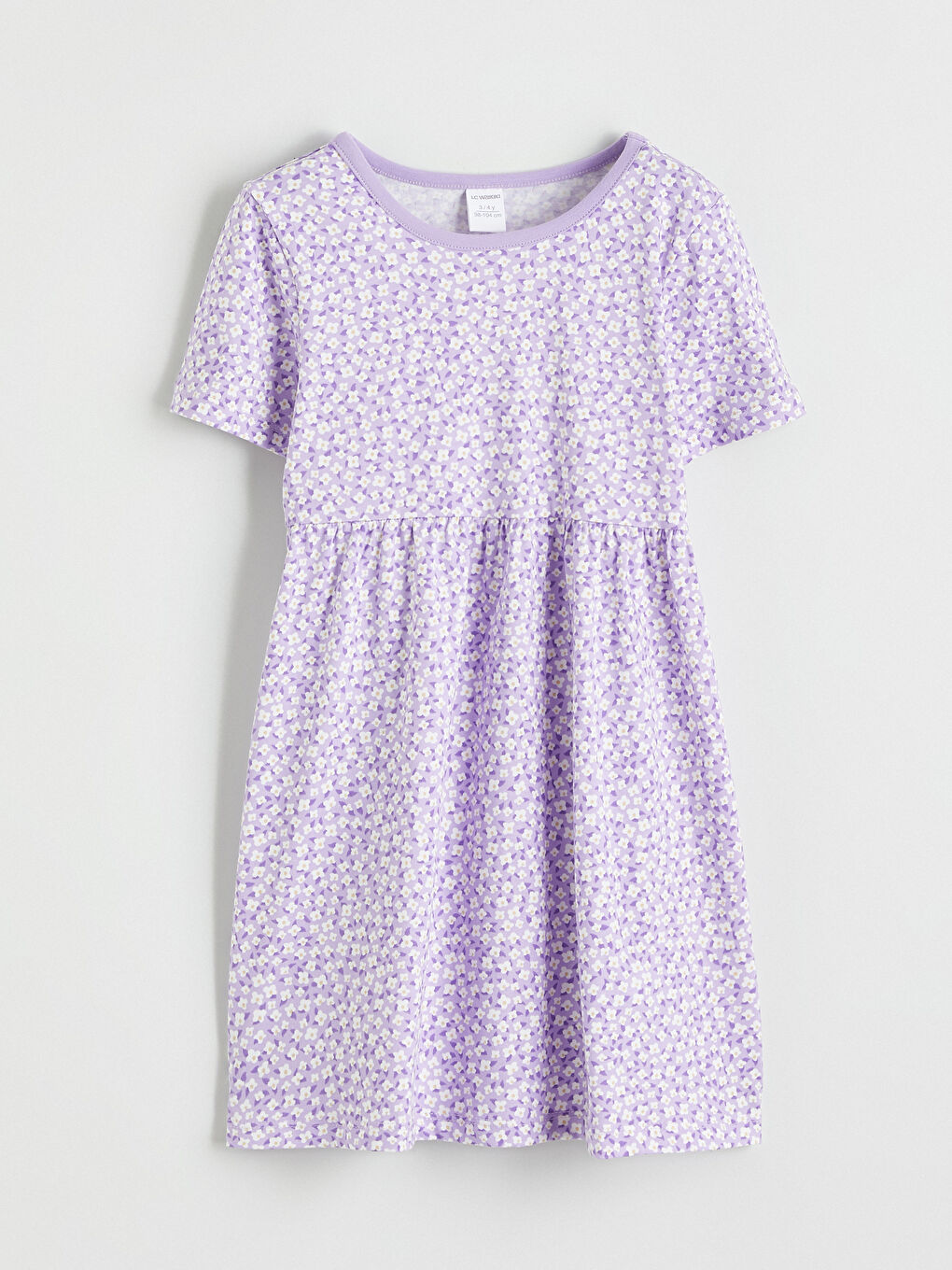 Lila Bisiklet Yaka Çiçekli Kız Çocuk Elbise