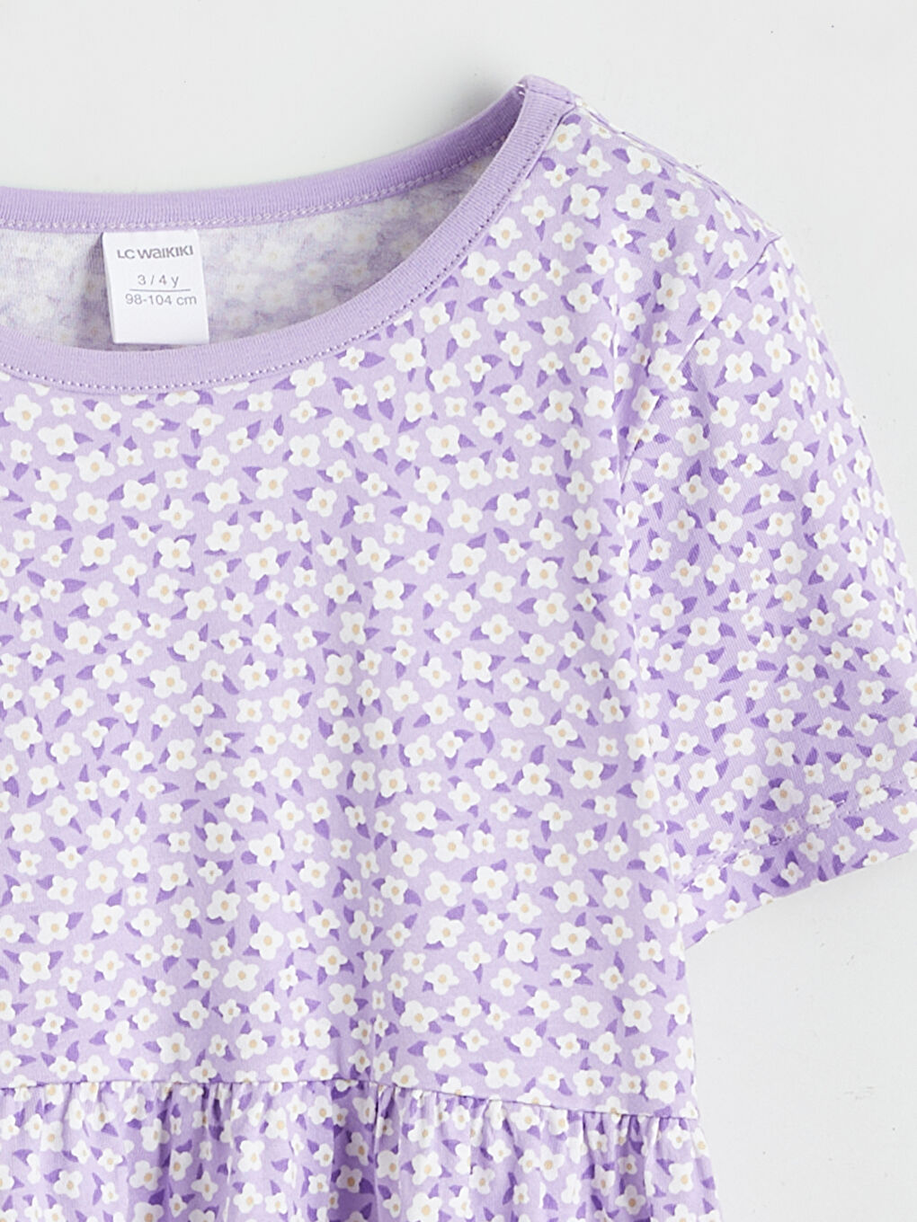 Lila Bisiklet Yaka Çiçekli Kız Çocuk Elbise-1