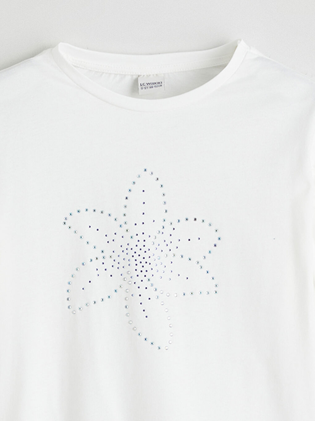 Ekru Bisiklet Yaka Taşlı Kız Çocuk Tişört-1