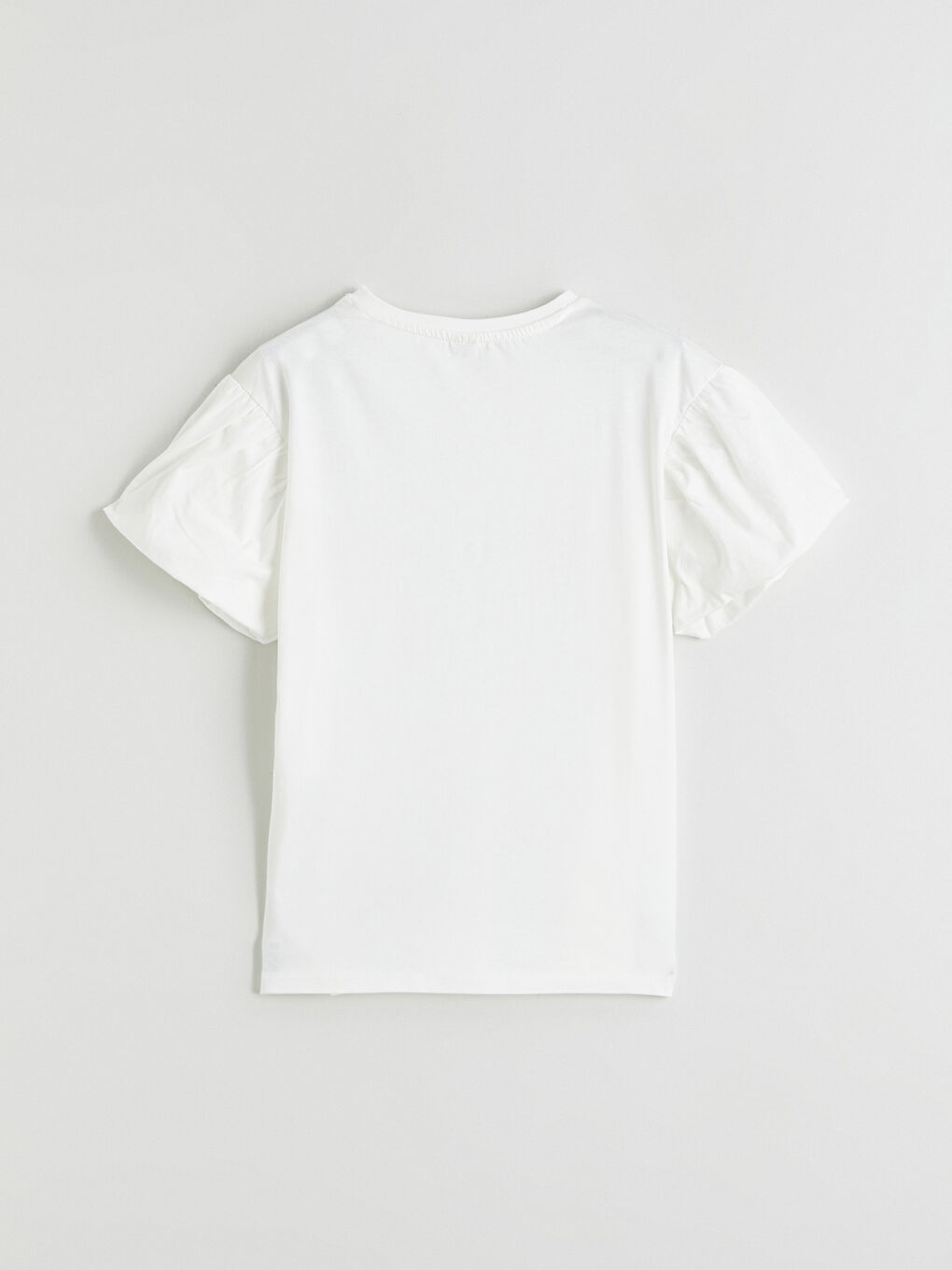 Ekru Bisiklet Yaka Taşlı Kız Çocuk Tişört-2