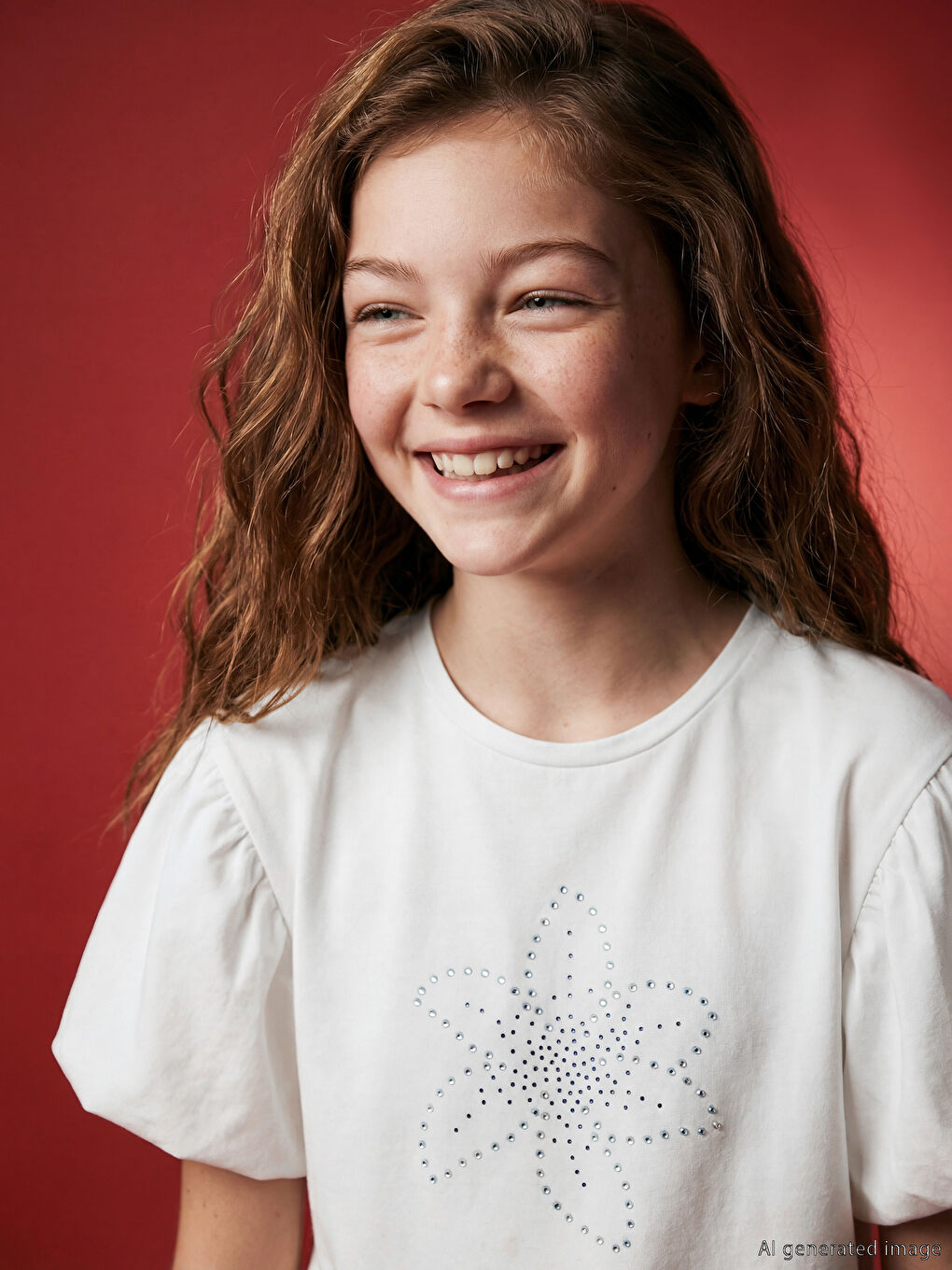 Қыздарға арналған дөңгелек жағалы футболка таспен безендірілген