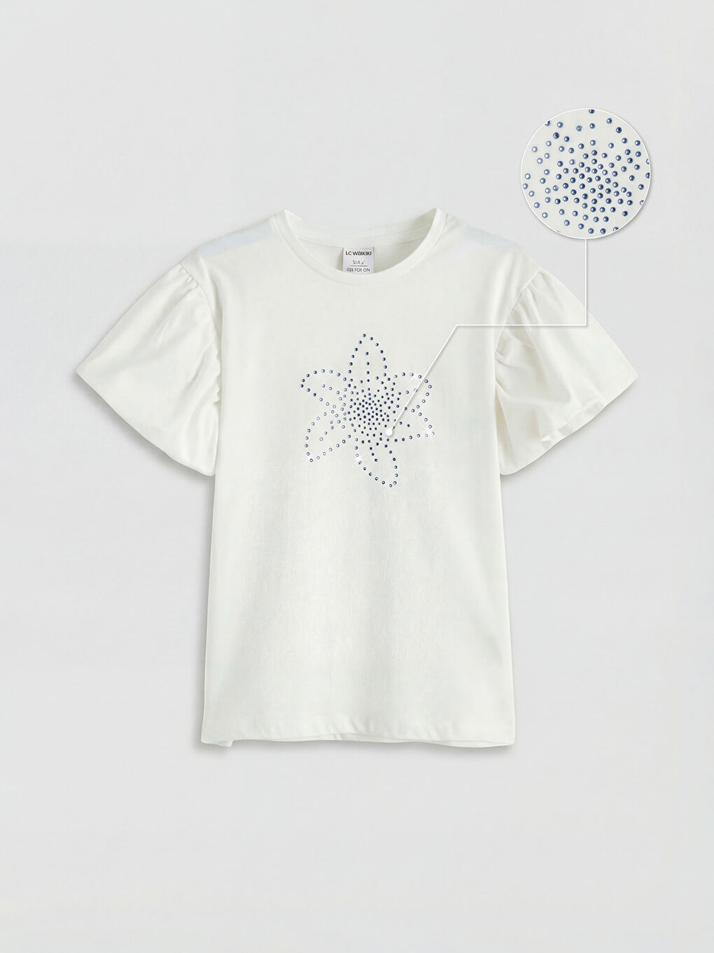Ekru Bisiklet Yaka Taşlı Kız Çocuk Tişört-1
