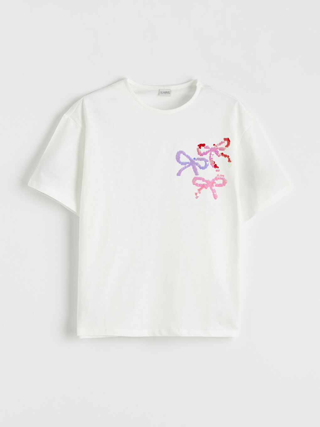 Ekru Payet İşlemeli Kız Çocuk Tişört